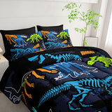 Smell Sunshine 7pcs Comforter Set Dinosaur Theme Printed Bedding Set with 1 Comforter, 1 Flat Sheet, 1 Fitted Sheet and 4 Pillowcases for Boys and Girls Bedroom (Dinosaur King Smell Sunshine