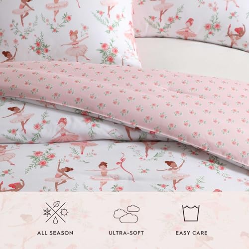 Laura Ashley - Kids Comforter Set, 100% Super Soft Toddler Bedding with Matching Sham & Bonus Decorative Pillow, Ideal Girl Room Essentials (Ballerina Divas Pink, Twin) Laura Ashley