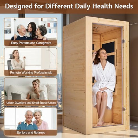 Jocisland 1 Person Infrared Sauna–Low EMF 110V Red Light, Pre-Warms to 149℉ in 20 Minutes,106lbs Lightweight Spruce Wood Infrared saunas,Compact Dry Sauna for Home Spa & Apartments Jocisland