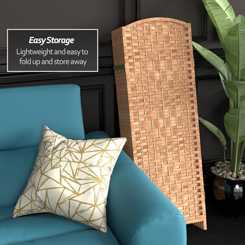 Red Lantern 4 ft. Short Diamond Weave Fiber Folding Screen - Natural - 8 Panel Red Lantern