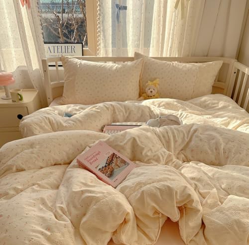 VM VOUGEMARKET Girl's Pink Flower Duvet Cover Twin,Romantic Lace Bedding Set with Zipper Ties Soft Lightiweght Washed Microfiber Comforter Cover for Teen Girls VM VOUGEMARKET