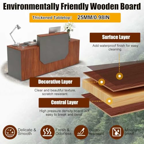 Reception Desk with Counter,L-Shaped Modern Front Desk Reception Room Tables with Ample Storage & Lockers,Easy Assembly,78.8"Checkout Counter for Office,Retail,Lobby,Beauty Salon (Walnut, 78.7in) OYRWSF