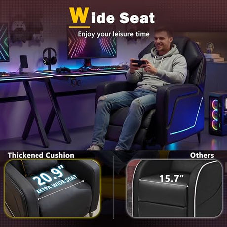 BIAOZHIKE Gaming Recliner Chair with LED Lights Racing Style Big and Tall PU Leather Gaming Chair for Adults Lumbar Support Modern Ergonomic Comfortable Home Theater Seating for Living Room (Black) BIAOZHIKE