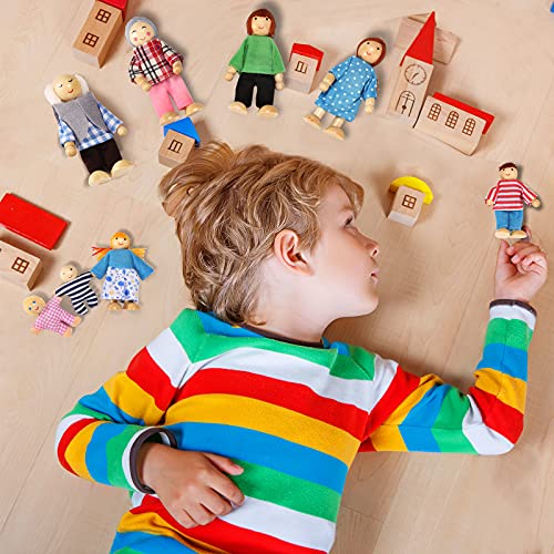 Jzszera Wooden Doll House People of 8 Figures, Dolls Family Set for Girls Toddler Kids Dollhouse Accessories Toy Jzszera