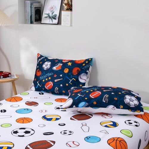A Nice Night 6Pcs Bed in A Bag Full Sports Microfiber Modern Comforter Set,Navy Rugby Ball Printed Bedding Collections,for Boys Kids Teen A Nice Night