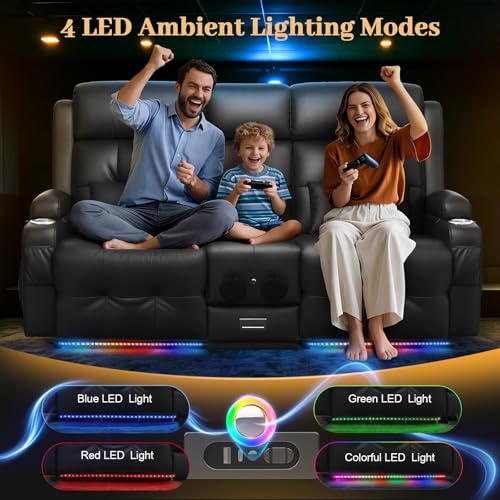 Aotolo Power Reclining Loveseat Sofa with Console, Wall Hugger RV Recliner Couch, Home Theater Seating with Heating & Massage, Bluetooth Speaker, LED Light, USB & Type-C Ports, Storage Armrests