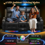 Aotolo Power Reclining Loveseat Sofa with Console, Wall Hugger RV Recliner Couch, Home Theater Seating with Heating & Massage, Bluetooth Speaker, LED Light, USB & Type-C Ports, Storage Armrests