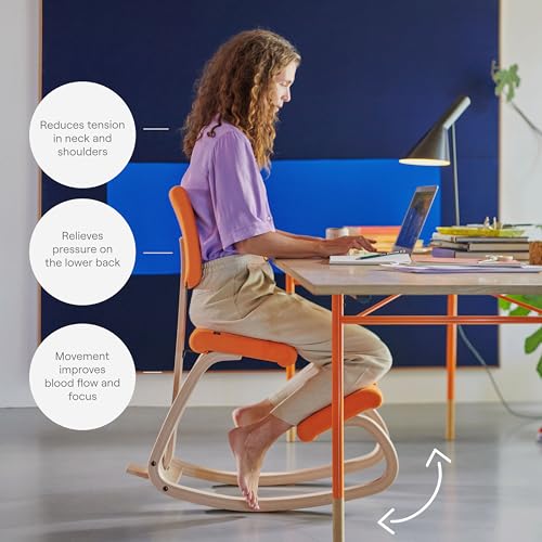 Varier Variable Plus Ergonomic Kneeling Chair with Backrest Natural/Blue| Active Sitting Posture Support Home Office Desk Chair | 10 Year Guarantee Varier