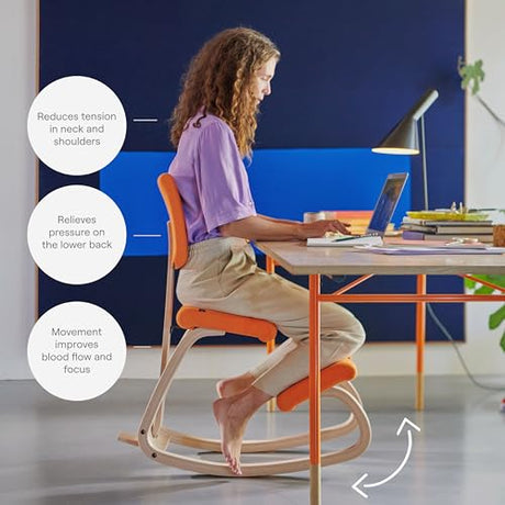 Varier Variable Plus Ergonomic Kneeling Chair with Backrest Natural/Blue| Active Sitting Posture Support Home Office Desk Chair | 10 Year Guarantee Varier