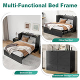 Hlivelood Queen Size Murphy Chest Bed with Drawer and Charging Station, Farmhouse Wood Space-Saving Hidden Folding Bed Chest, Multifunctional Storage Cabinet Beds for Bedroom, Office, Black Hlivelood