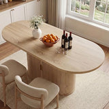 DWVO 70.9" Oval Dining Table for 6-8, Modern T-Shaped Kitchen Table with Storage Shelves & Pedestal Base, Multi-Purpose Dinner & Office Table, Light Oak DWVO