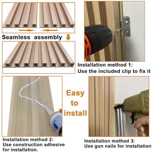 YLL YLL 6-Pack Slat Wall Panel with 2 Trims Wood Grain Slat Wall 96" x 6.2" WPC Slats 3D Wall Panels Walnut Grille YLL YLL