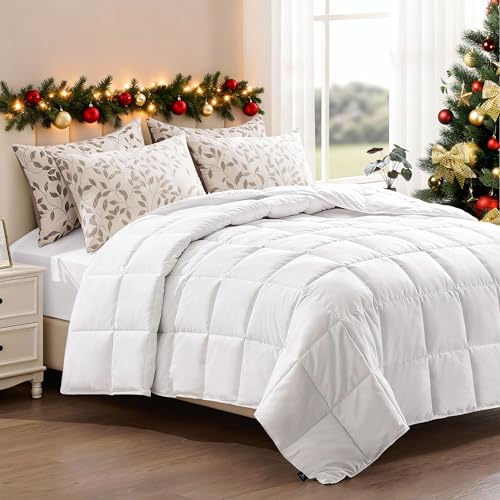 ACCURATEX Lightweight Duvet Insert Queen Size - Summer Bedding Comforter - 250GSM Filled Thin Duvet - Soft & Breathable, Quilted Comforters with 8 Tabs,White,Queen/Full 90x90 Inches ACCURATEX