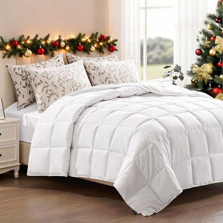 ACCURATEX Lightweight Duvet Insert King Size - Summer Bedding Comforter - 250GSM Filled Thin Duvet - Soft & Breathable, Quilted Comforters with 8 Tabs,White,King 104x90 Inches ACCURATEX