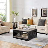 Yaheetech Farmhouse Coffee Table, Square Wooden Coffee Table for Living Room with Open Storage Shelf, 35.4 in Living Room Center Table for Home, Office, Reception Room, Gray & Black Yaheetech