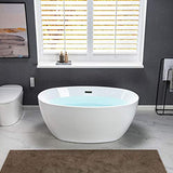 WOODBRIDGE 55" Acrylic Freestanding Bathtub Contemporary Soaking White Tub with Matte Black Overflow and Drain,B1418 -MB-Drain &O WOODBRIDGE