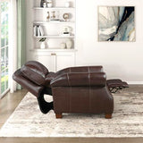 Lexicon Push Back Reclining Chair, Top Grain Leather Match Push Back Recliner Chair with Nailhead Trim, Rolled Arms, Solid Wood Legs, for Living Room/Apartment/Office, Easy Assembly, Brown