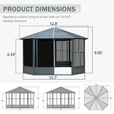 Domi 13x13FT Sunroom, Octagonal Solarium Aluminum Hardtop Gazebo with Galvanized Steel Roof, Detachable PE Screen, Sliding Door, Sun Room Pavilion Gazebo for Deck Backyard Garden domi outdoor living