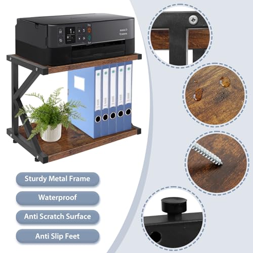 STANDNEE Printer Stand Multi-Purpose Printer Shelf for desk,Wood Stand with Storage Home Office Desktop Printer Stand with Anti-Skid Feet (1-Tier) STANDNEE