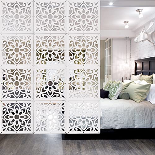 ANMINY 12 PCS Hanging Room Divider Decorative Thick Wall Screen Panels Floral Carving Pattern Hollow Out Design for Bedroom Living Dining Room Kitchen Office Restaurant Home Hotel Decor - White Flower ANMINY