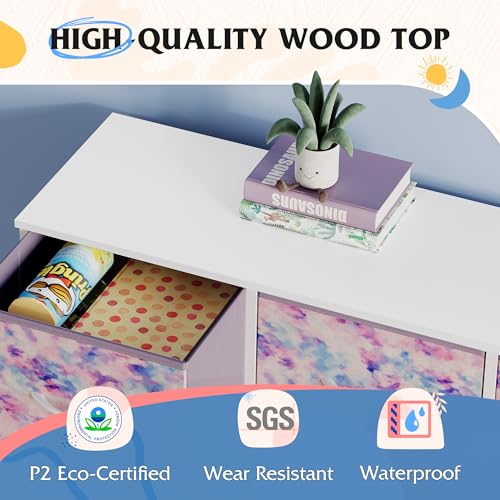 WLIVE 7 Drawer Dresser TV Stand, Entertainment Center, Media Console Table with Metal Frame and Wood Top for TV up to 46 inch, Chest of Drawers for Bedroom, Living Room, Tie-dye Purple Print WLIVE