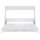 SOFTSEA Queen Size Horizontal Murphy Bed with Desk, Murphy Bed can be Folded into a Cabinet, Hideaway Wall Bed Frame Space-Saving for Guest Room Bedroom Office, White SOFTSEA