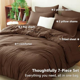 CozyLux King Size Comforter Set Brown, 7 Pieces Bed in a Bag King Comforter Set with Sheets, Soft Bedding Set with Down Alternative Comforter, Fitted Sheets, Flat Sheets, Pillow Shams and Pillowcases CozyLux