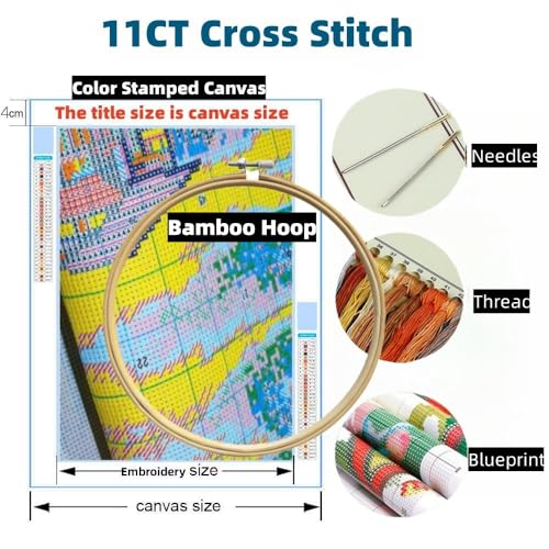 Yellow Rose 11CT Stamped Cross Stitch Kits Easy for Beginners Child with Hoop DIY Needlepoint Counted Embroidery Kits Art Craft Wall Decor 12x12IN(4)