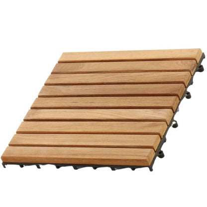 Nordic Style Teak Interlocking Tiles - Wooden Floor Tile Set for Indoor and Outdoor Use - Perfect for Sauna, Patio, Deck, Spa Floors - 10 Square Feet (12" x 12" - 9 Slat Design, Natural Finish)