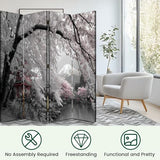 Large 4 Panels Folding Screen Room Divider Japanese Pink Cherry Blossom Mount Pictures Blossoms Pagoda Calm Boho Divider for Room Separation Portable Privacy Partition Screen Indoor VETEB