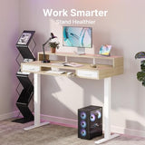 HUANUO 55″ x 26″ Electric Standing Desk with 2 Drawers &24.4″ Large Keyboard Tray, C-Clamp Mount Compatible, Adjustable Computer Desk for Office, Sit Stand Up Desk with 4 Height Presets, Light Walnut HUANUO