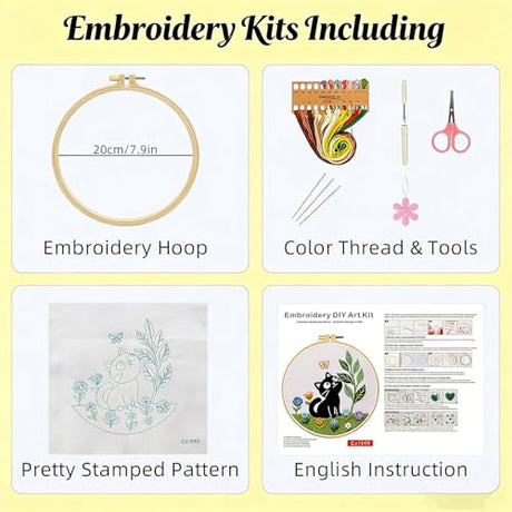ZGEZGE Cat Embroidery Set – A Cute Black cat and Butterfly Pastoral Style DIY Embroidery Beginner Set Suitable for Both Beginners and Adults. Perfect for Handmade Gifts and Home décor. ZGEZGE