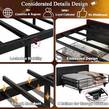 Etditrnp Twin Bed Frame with Storage Headboard, Farmhouse Platform Bed Frame with Bookshelf, Drawers, LED Lights and Charging Station, Metal Slats Support, Noise Free, No Box Spring Needed, Black Etditrnp