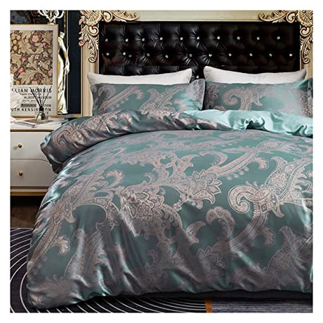 Bedding Set Neoclassical Style Jacquard Duvet Cover Set 2/3PCS Luxury Satin Bedding Set 1 Quilt Cover and 1/2 Pillowcase Single Twin Full Queen King Size Full bed set ( Color : A , Size : EU-Single 13 HASMI
