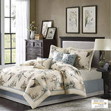 Madison Park Quincy Cozy Comforter Nature Scenery Design - All Season Bedding, Matching Bed Skirt, Decorative Pillows, Quincy, Leaf & Bird Khaki King(104"x92") 7 Piece