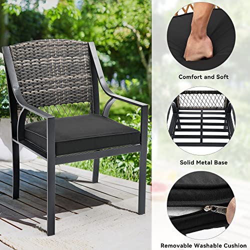 YITAHOME 7 Piece Patio Dining Set, Outdoor Patio Wicker Conversation Furniture Set with Umbrella Hole and All Iron Frame for Lawn Garden Backyard Deck, Soft Black Cushions (Black) - WoodArtSupply