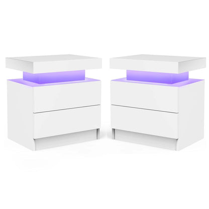 Generic Nightstand LED Set of 2 Bedside Table LED Cabinet with LED Lights Modern End Side Table with 2 Drawers for Bedroom (White), 13D x 19W x 20H in (JCFDB) - WoodArtSupply