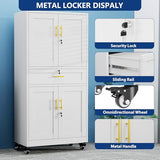 Ckzbx Metal Garage Storage Cabinets with Locking Doors and Adjustable Shelves, Tool Cabinets on Wheels, 75" H Heavy Duty Storage Organizers with Drawer for Garage Warehouse (White) Ckzbx