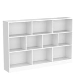 IOTXY Open Shelf Low Bookcase - Wooden 3-Tier Floor Standing Display Cabinet Organizer with Base, 10 Cubes Short Horizontal Bookshelf in Warm White IOTXY