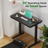 JYLH JOYSEEKER Small Standing Desk with Drawer, 35" x 20" Whole Piece Tabletop Electric Sit Stand Table, Height Adjustable Desk with Storage & USB Ports, Quick Install Home Office Computer Desk, Black JYLH JOYSEEKER