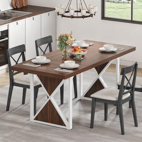 DWVO Farmhouse Dining Table for 6-8 People, 70.8-Inch Rectangular Wood Dining Table, Rustic Kitchen Dinner Table with Heavy Duty Metal Legs for Dining Room (Rustic Walnut)