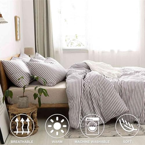 Nanko King Size Comforter Set, Grey and White Striped Print Pattern Soft Reversible Down Alternative Quilted Duvet Insert Bed Sets, Bedding Sets in a Bag for Women Men Teen, 104x90 3 Pcs Gray Stripe Nanko