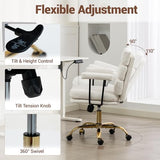 WiNVO Faux Leather Home Office Desk Chair, Gold Base Makeup Vanity Chair with Wheels, Padded Seat and Armrests, Adjustable Height Swivel Executive Computer Chair, White WiNVO