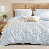 Andency Gingham Duvet Cover Twin Size, Blue Checkered Plaid Bedding Set with Zipper Closure & Corner Ties, 2 Pieces Soft Prewashed Microfiber Comforter Cover for Dorm Kids Andency