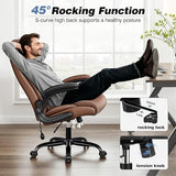 BESTFAIR Ergonomic Office Chair - Home Desk Computer Chair, Leather High Back Executive Chairs with Adjustable Lumbar Support & Flip-up Arms, Rocking Swivel Comfy, Brown BESTFAIR