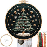 FONNUY Christmas Embroidery Kit for Beginners, Cross Stitch Set Winter Snow House Scene Pine Owl Pattern for Adults, Easy to Follow Color Thread Needlework, 8'' Hoop (Star Tree)