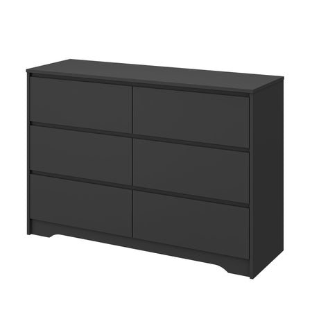 Panana Modern 6 Drawer Double Dresser, Wood Wide 6 Chest of Drawers with Deep Drawers Floor Storage Lateral Drawer Cabinet Organizer for Living Room Bedroom Home Office (Black) Panana