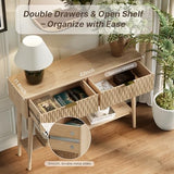 Cooday Console Table with Solid Wood Legs, Boho Modern Entryway Table with Storage Drawers, Fluted Narrow Sofa Table for Hallway,Living Room, Light Oak Cooday