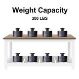 FOLUBAN Farmhouse Coffee Table with Storage Shelf, Rustic Vintage Wood Cocktail Table for Living Room, White FOLUBAN