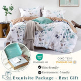 MILDLY 100% Long-Staple Cotton Duvet Cover Set, Gradient Teal Leaves Pattern Bedding Set 3pcs, Ultra Soft Breathable Chic Comforter Cover MILDLY